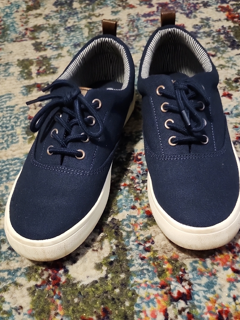 Cat & Jack Navy Canvas - Sz 5Y-  Kids Lace-Up Sneakers with White Soles